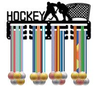 CREATCABIN Hockey Medaglia Grucce Porta Medaglia Espositore Sport Metallo Appeso Premi Ferro Piccolo Supporto Decorazione per La Parete Gara di Casa Corsa Nuoto Calcio Medaglia di Calcio Nero 29x13cm