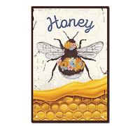 CREATCABIN Honey Bee Targa In Metallo Vintage Targhe In Metallo Pittura Retro Estate Primavera Poster Wall Art Targa per Giardino Portico Bagno Cucina Cafe Wall Halloween Decorazioni 20 x 30cm