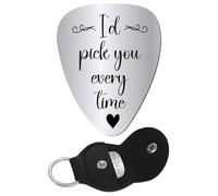 CREATCABIN I d Pick You Every Time Plettri triangolari in acciaio inox per chitarra acustica elettrica rock con custodia portachiavi in pelle PU per gli amanti del basso musicista San Valentino 3,2 x