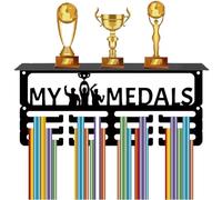 CREATCABIN Il Mio Espositore Medaglie Ripiano Trofei Porta Medaglie Supporto Parete Medaglie Sportive Porta Trofei in Metallo Nero Organizzatore Medaglie Porta Premi Ginnastica Gara Calcio 29x13x10cm