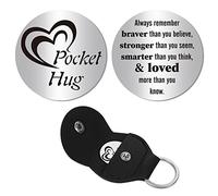 CREATCABIN Inspirational Gift Pocket Hug Token Portachiavi Incoraggiamento Relazione A Lunga Distanza Keepsake Acciaio Inossidabile A Doppia Faccia Portachiavi Pelle PU per Amici Famiglia Donne 3x3cm