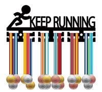 CREATCABIN Keep Running Espositore Medaglie Appendini da Parete Medaglie in Acrilico Porta Medaglie Sportive Porta Badge Nastro Esposizioni Supporto A Parete Appendiabiti Medaglie Ganci 29x12cm