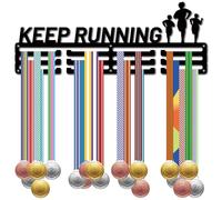 CREATCABIN Keep Running Porta Medaglie in Ferro Sport da Parete Premiare Nastri Espositore 3 Linea Ganci Separati Corridori Maratoneti Atleti Campioni Vincitori 15x40cm