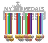 CREATCABIN Le Mie Medaglie Porta Medaglie Sport Corsa Appendiabiti per Medaglie Display Concorso Premi Nastro Cheer Argento Piccolo Porta Medaglie in Metallo per Appendere 40+ medaglie 29x12.5cm