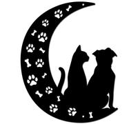 CREATCABIN Luna Decorazione da Parete in Metallo Gatto Nero Luna Wall Art Rustico Scultura da Parete Appesa Decorazioni per La Casa Cane Silhouette Segno Ornamento per Casa Giardino Soggiorno 25x30cm
