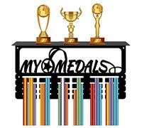 CREATCABIN Medaglia Trofeo Porta Medaglie Espositore Appendiabiti Ripiano Sport 4 File Montaggio A Parete Tenere 70+ Medaglie per Ginnastica Danza Calcio Gara Corsa Nuoto Rack 40x20cm-Le Mie Medaglie