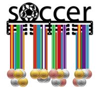 CREATCABIN Medaglie di Calcio Gancio Display Porta Medaglie di Calcio Cremagliera Sport Appeso in Metallo Atleta Premi Montaggio A Parete in Ferro Decor Oltre 60 medaglie per La Competizione 40x15cm
