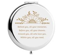 CREATCABIN Metallo Compatto Tascabile Girasole Rotondo Doppio Lato Ingranditore Pieghevole Specchio Trucco Viaggio Portatile Dietro Tutti Tuoi Ricordi Festa della Mamma Regali per Donne Mamma Sorella