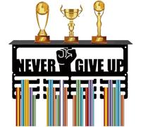 CREATCABIN Never Give Up Trofei Espositore Medaglie Sportive Premi Rack 3 Linea Medaglie Appendiabiti da Parete Ganci Montaggio A Parete Nastro Badge Supporto Esposizione Ginnastica Calcio 20x40cm