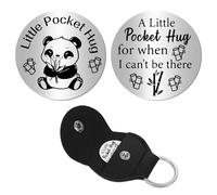 CREATCABIN Panda Pocket Hug Token Ricordo Una Relazione A Lunga Distanza Acciaio Inossidabile A Doppia Faccia Portachiavi Pelle PU Regalo Fidanzati Migliori Amici Natale 3x3cm