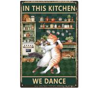CREATCABIN Pannello Vintage in Metallo Retro a Forma di Gatto-Piastra di Pittura in Ferro-Decorazione Della Parete Da Appendere per Soggiorno Regalo Gatto D'Amore-30x20cm-Noi Balliamo in Cucina