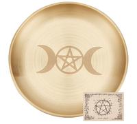 CREATCABIN Piatto da Altare con Pentagramma, Piatto con Tarocchi Lunari, Portacandele Che Brucia Rituale Ciotole Che Offrono Incenso Vassoio per Aromaterapia Piatto da Cerimonia con Carta 14.1x14.1cm