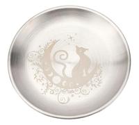 CREATCABIN Piatto Rituale per Altare A Forma Luna Gatto Ciotola Piatta Acciaio Inossidabile Vassoio Rotondo Argentato Ciotola per Offerte Supporto per Bruciatore Incenso Gioielli Rabdomanzia 14x14cm