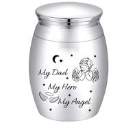 CREATCABIN Piccola Urna Ricordo per Papà Mini Urne per Cremazione Decorativa Portacenere Funerale Memoriale Contenitore In Acciaio Inossidabile Inciso In Argento per Papà Padre -My Dad My Hero 30x40mm