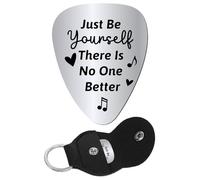 CREATCABIN Plettri per chitarra, con incisione "Just Be Yourself There is No One Better", in acciaio inox, con portachiavi in pelle, per chitarra acustica, elettrica, rock e basso, idea regalo, 3,2 x
