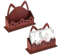 CREATCABIN Porta Biglietti Visita A Forma Gatto per Scrivania Legno Compensato Marrone Nome Aperto Organizer per Cartoline Espositori per Scrivania Ufficio Casa Tavolo Esposizione 11.5x4x8.5cm