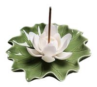 CREATCABIN Porta Incenso A Forma Loto in Ceramica Raccoglitore Cenere Staccabile Vassoio Bruciatori Incenso A Forma Foglia Loto Bastoncini Yoga Sala tè Zen Altare Buddista Purificazione 90x90x35mm