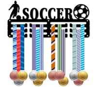 CREATCABIN Porta Medagli Calcio Appendiabiti Medagli da Calcio Espositor Sport Metallo Premi Atleti Montaggio A Paret in Ferro Decorazion Oltr 60 medagli Competizion Nastro Cordino Medagli 29 x 13cm