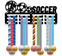 CREATCABIN Porta Medagli da Calcio Appendiabiti Espositor Medagli Organizzator Scaffal Piccolo in Metallo Porta Medagli da Calcio Stand Cornic Decor Montaggio A Paret Appeso 12 Gancio 29x13cm