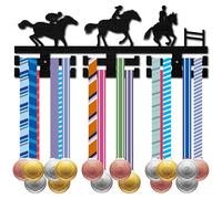 CREATCABIN Porta Medaglie A Cavallo Parete Decorazione Premi Gara 2 Fila Ganci 30+ medaglie Nastri Espositore Appendere Regalo Appassionati Sport all'Aria Aperta Equitazione 40x15cm