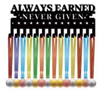 CREATCABIN Porta Medaglie Appendiabiti Espositore Medaglie in Metallo Nero Piccolo Scaffale Medaglie Organizzatore Cornice Medaglie Montato A Parete Appeso Oltre 40 medaglie Cordino Nastro 29x13cm