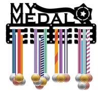 CREATCABIN Porta Medaglie Appendini per Medaglie Espositore Sport Metallo Premi da Appendere Ferro Supporto Piccolo per Parete Badge per Casa Gara Corsa Calcio Ginnastica Danza Medaglia Nero 29x13cm