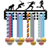 CREATCABIN Porta Medaglie Atletica e Campo Espositore Medaglie Cornice Parete Atletica Corridore Sport Nastri Gara Supporto Appeso Piccoli Ganci Parete Corsa Corridori Maratona Atleta Medaglia 29x13cm