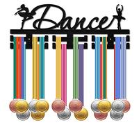 CREATCABIN Porta Medaglie Ballo Ballerino Appendiabiti Sportive Appendiabiti Medaglie Espositore Parete Montato 30 medaglie in Legno per Calcio Nuoto Bicicletta Corsa Atleti Champions Nero 40x13cm