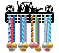 CREATCABIN Porta Medaglie Calcio Appendiabiti Espositore Sport Premi in Metallo Appendere Premi Decorazioni in Ferro Piccolo per Parete Home Badge Gara Calcio Ginnastica Nuoto Medaglia Nero 29x13cm
