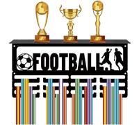 CREATCABIN Porta Medaglie Calcio Espositore Trofei Calcio 12 Gancio Porta Medaglie in Metallo Montaggio A Parete 60+ Porta Medaglie Ripiano Premi Atleti Medaglia Gara Uomini Donne 40x20x10cm