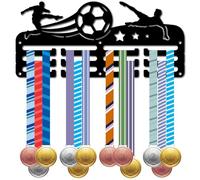 CREATCABIN Porta Medaglie Calcio in Ferro Appendere alla Parete Premi Gara 3 Linea Ganci Separati Medaglie Nastri Espositore Sospeso Atleti Appassionati Sport Calcio Vincitori 29x13cm