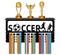 CREATCABIN Porta Medaglie Calcio Scaffale Trofei Espositore Medaglie Supporto per Mensola Sport 4 Montaggio A Parete Tenere 70+ medaglie per Donne Ginnastica Calcio Corsa Nuoto Premi Rack 40x20cm
