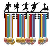 CREATCABIN Porta Medaglie Calcio Sport Giocatore Medaglie Espositore Montaggio A Parete Appendiabiti Decor Porta in Legno Nero per Giochi Corridori Casa Porta Badge 3 File Appendere 60 medaglie