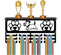 CREATCABIN Porta Medaglie Cani Porta Medaglie Sportive Motivo A Impronta Zampa Espositore Trofei 12 Gancio Organizer Nastri in Metallo Supporto Parete Nero Appendere 60+ medaglie 40x20cm