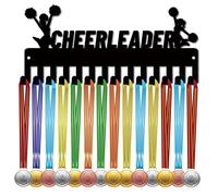 CREATCABIN Porta Medaglie Cheerleader Espositore Appendiabiti Sport Metallo Appeso Premi Ferro Piccolo Supporto Decor 14 Gancio per Parete Casa Distintivo Gara Corsa Ginnastica Nuoto Nero 29x13cm
