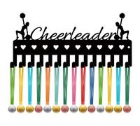 CREATCABIN Porta Medaglie Cheerleader Porta Medaglie Sportive Espositore Premi Cheerleader Cordino Nastri Organizer Piccolo Nero Decorazione Parete 14 Gancio Appendere 14+ premi Corsa 29x13cm