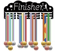 CREATCABIN Porta Medaglie da Appendere Sport da Finisher in Ferro Supporto da Parete Esporre Il Distintivo Nastro 3 Linea Ganci Separati Atleti Basket Calcio Corsa Vincitori 15x40cm