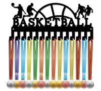CREATCABIN Porta Medaglie Da Basket Appendiabiti per Medaglie Espositore Sport Appeso Atleta Premi Decorazione In Ferro Da Parete Piccolo con 14 gancio per Competizione Nastro Cordino Medaglie 29x13cm