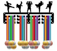 CREATCABIN Porta Medaglie da Boxe Appendiabiti per Medaglie da Gara Supporto da Parete per Sport Corsa Premi Nastri Organizzatore Piccola Custodia Nera da Appendere A Parete Supporto per 29x13cm
