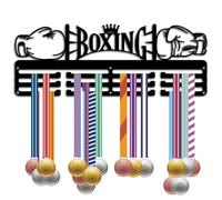 CREATCABIN Porta Medaglie da Boxe Espositore per Medaglie Montaggio A Parete Cornice Mensola Medaglie Sportive Appendiabiti Nero Decorazione da Parete Organizzatore per Medaglie Rack per 40x15cm