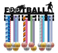 CREATCABIN Porta Medaglie da Calcio Appendiabiti Medaglie da Calcio Espositore Organizzatore Sport Cornice in Legno Appendere A Parete Decorazione Mensola Nero 40+ premi Display A Nastro 40x15cm