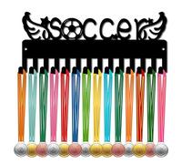 CREATCABIN Porta Medaglie da Calcio Appendiabiti per Medaglie da Calcio Espositore per Sport Appeso Premi per Atleti Supporto A Parete in Ferro Decor con 14 Gancio per Competizione Nastro 29x12cm