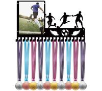 CREATCABIN Porta Medaglie da Calcio da Parete con 20 Gancio in Metallo Nero per Sport da Parete con Nastro per Esporre Oltre 20 premi Atleti Gare di Medaglie 42x25cm