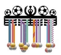 CREATCABIN Porta Medaglie da Calcio Espositore Appendiabiti Supporto per Medaglie da Calcio Cornice per Montaggio A Parete Mensola Medaglie Sportive Appendiabiti Decorazione da Parete Nera 40x15cm