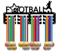 CREATCABIN Porta Medaglie da Calcio Espositore Appendini per Medaglie da Calcio Appendiabiti Sportivo in Metallo Premi in Ferro Supporto Piccolo Decorazione Premi per Uomo Badge da Parete 29x12.9cm