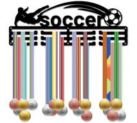 CREATCABIN Porta Medaglie da Calcio in Ferro Appendino Medaglie 3 Linea Supporto da Parete più Premi Espositore Separato Ganci Medaglie Commemorative Vincitori Sport Calcistici Decorativo 15x40cm