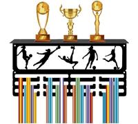 CREATCABIN Porta Medaglie da Calcio per Donna Scaffale per Trofei Appendiabiti per Medaglie con Supporto per Mensola Sport 4 Supporto A Parete per Contenere 70+ medaglie per Femminile 40x20x10cm