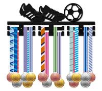 CREATCABIN Porta Medaglie da Calcio Porta Medaglie da Competizione Espositore Cornice Nera per Rack Atleta Gara di Calcio Premi da Appendere A Parete Decor Oltre 30+ medaglie per Medaglie di 40x15cm