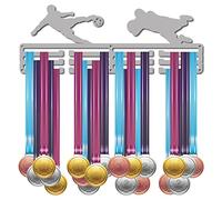 CREATCABIN Porta Medaglie da Calcio Porta Medaglie da Giocatore di Calcio Espositore da Parete Appendiabiti Porta Medaglie per Sport Badge 3 piolo Ginnastica Oltre 60 medaglie Giochi Olimpici Argento