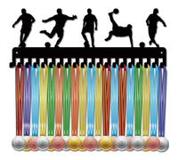 CREATCABIN Porta Medaglie da Calcio Porta Medaglie Porta Medaglie Sport Metallo Premi Decorazione da Parete in Ferro con 20 Gancio per La Stanza Casa Distintivo Gara Vincitore del Calcio 40x15cm